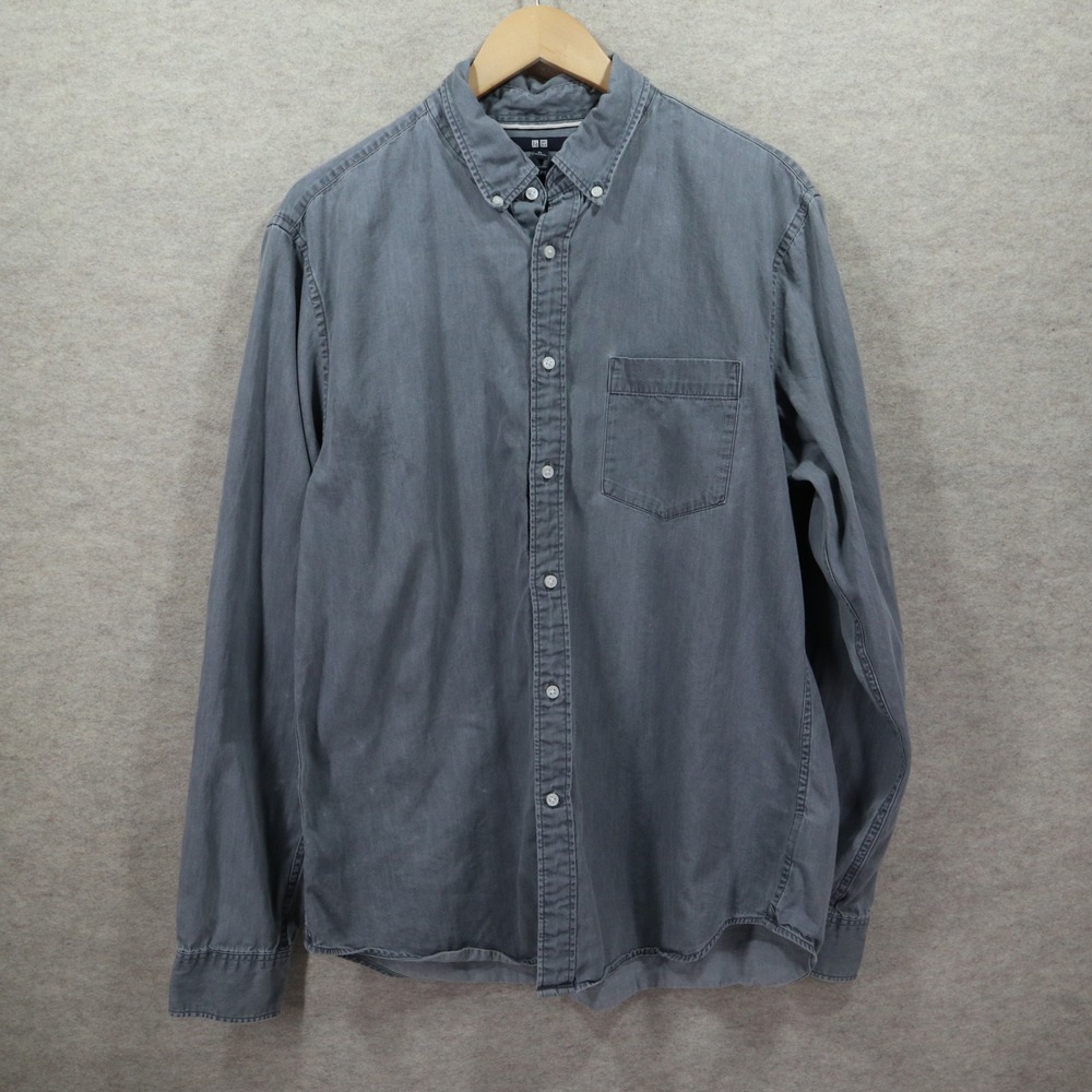Uniqlo Shirt XL Slim Fit Modern Grey Button Down Long Sleeve 0283